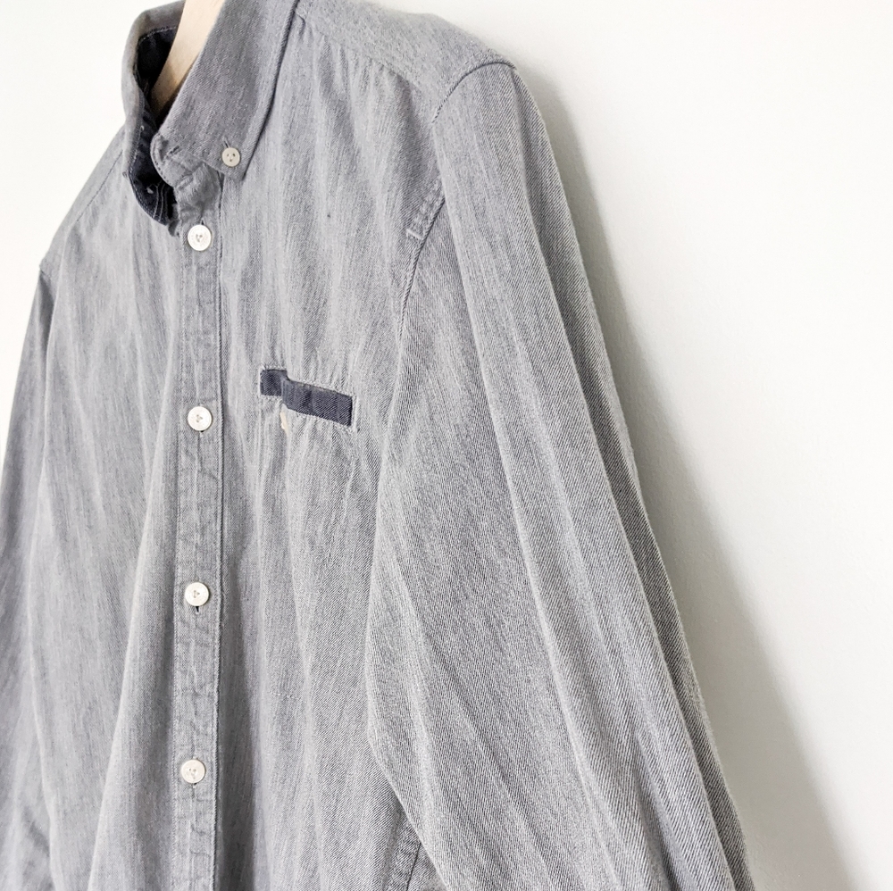 Jack & Jones Grey Chambray Button Down Shirt - Picture 4 of 5